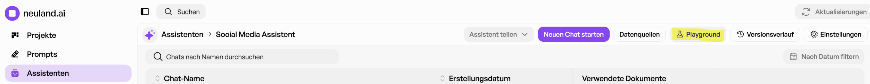 Assistant Playground In Assistenten Page