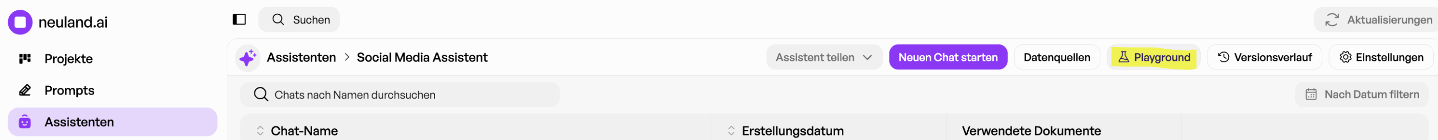 Assistant Playground In Assistenten Page