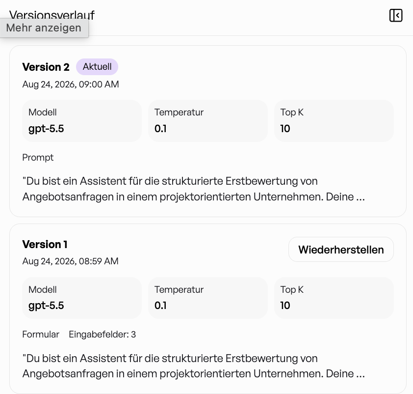 Versionsverlauf Karte Assistenten