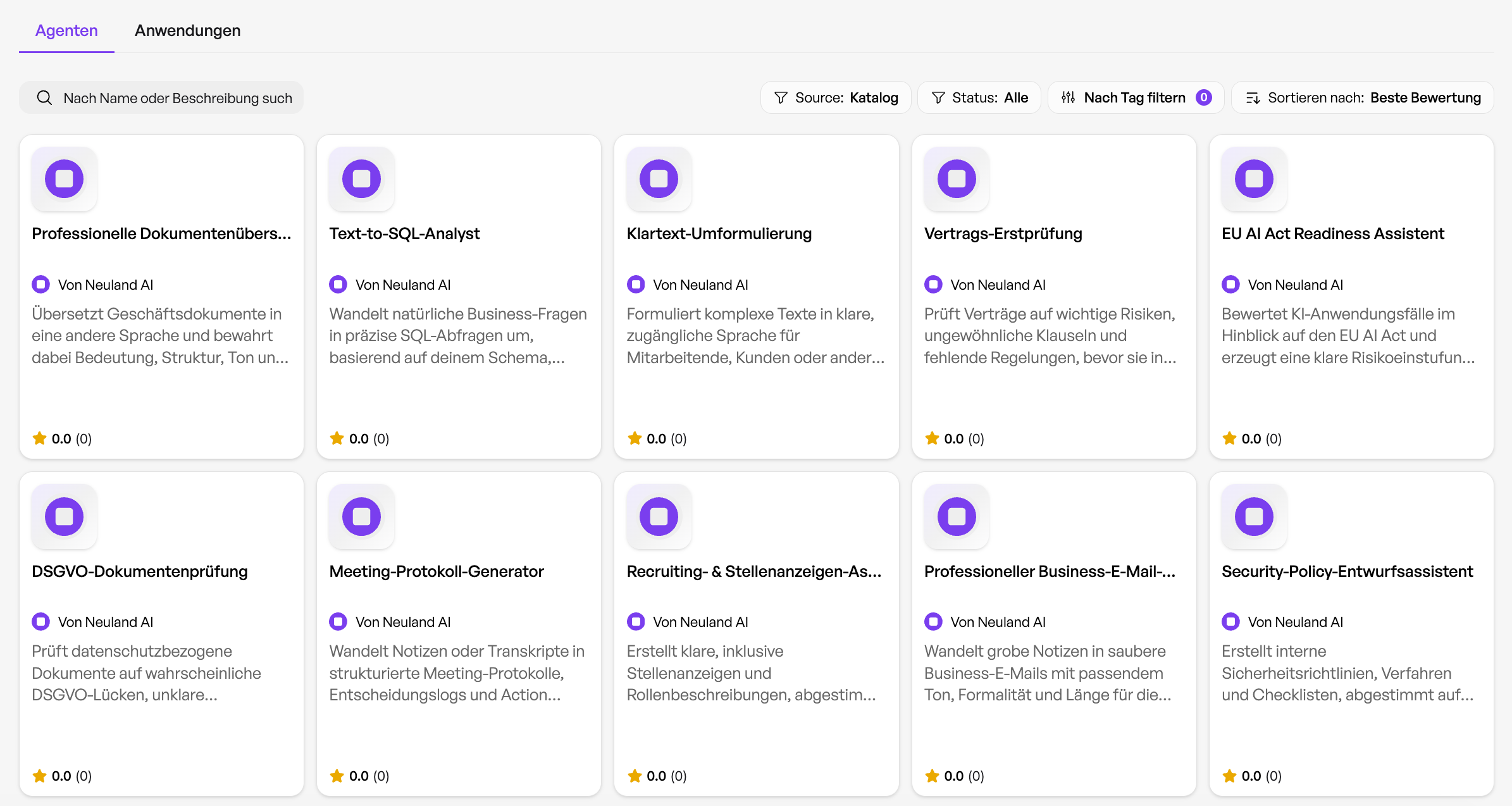 Handbuch Marketplace Agenten Übersich