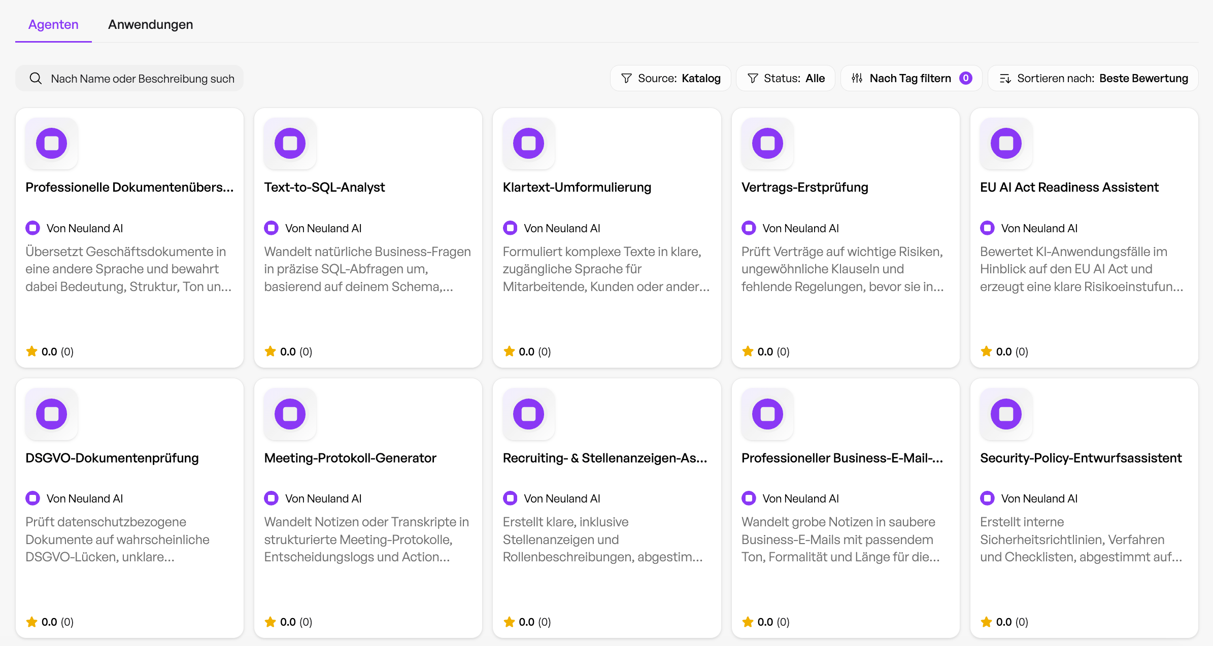 Handbuch Marketplace Agenten Übersich