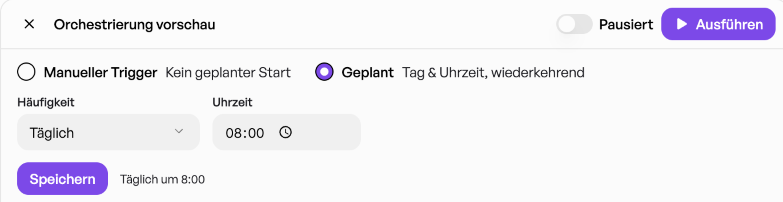 Orchestrator Trigger Auswahl Vorschau