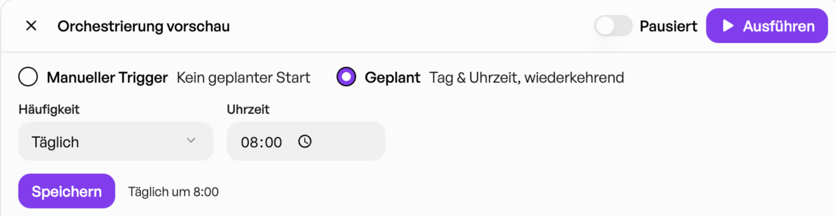 Orchestrator Trigger Auswahl Vorschau
