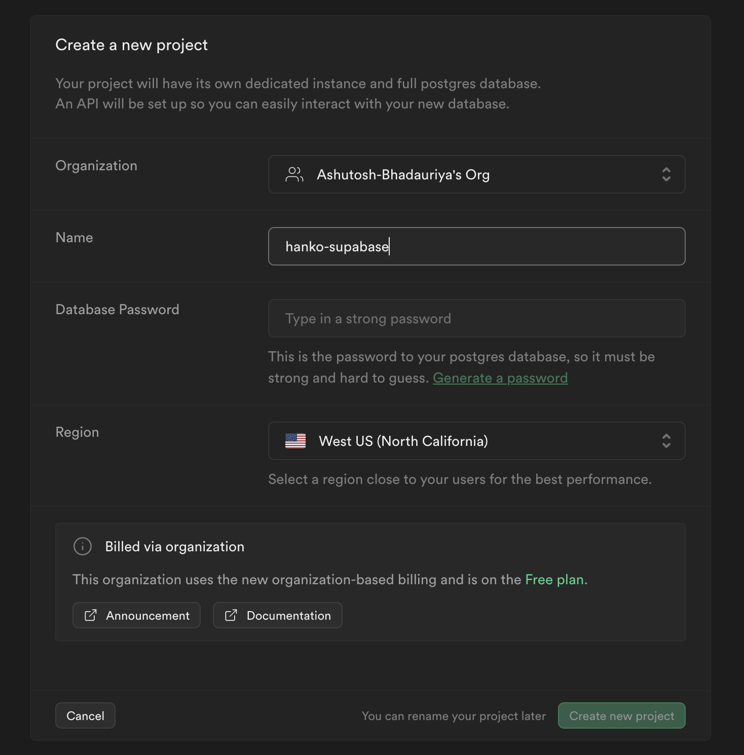 create new project
