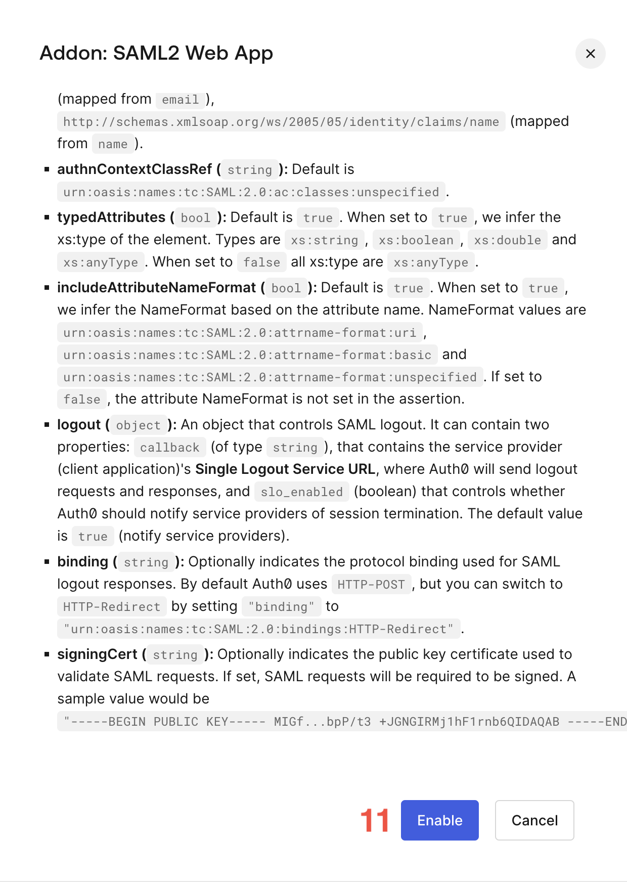 Enable configured SAML addon