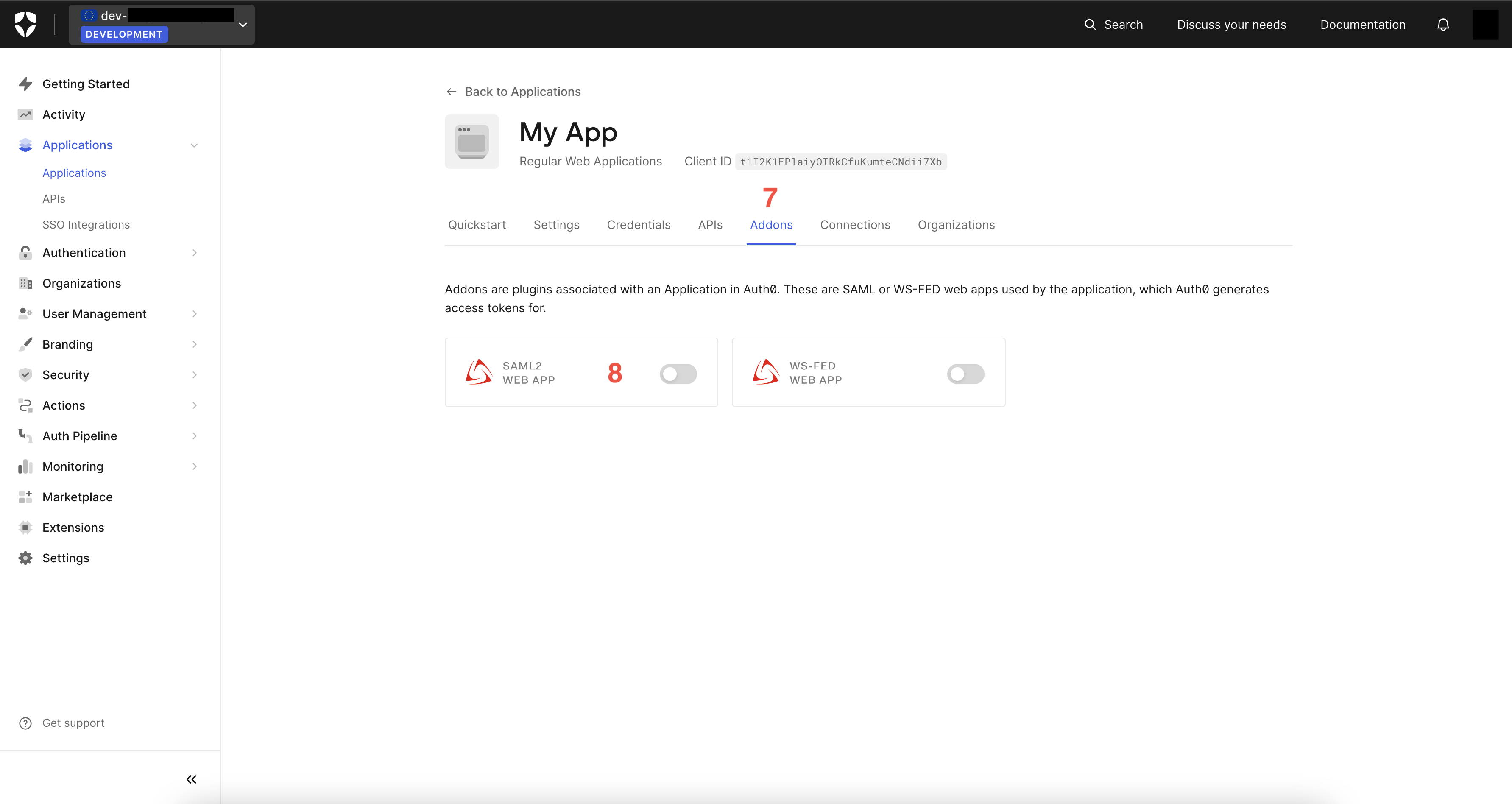 Create an Auth0 application from the admin dashboard