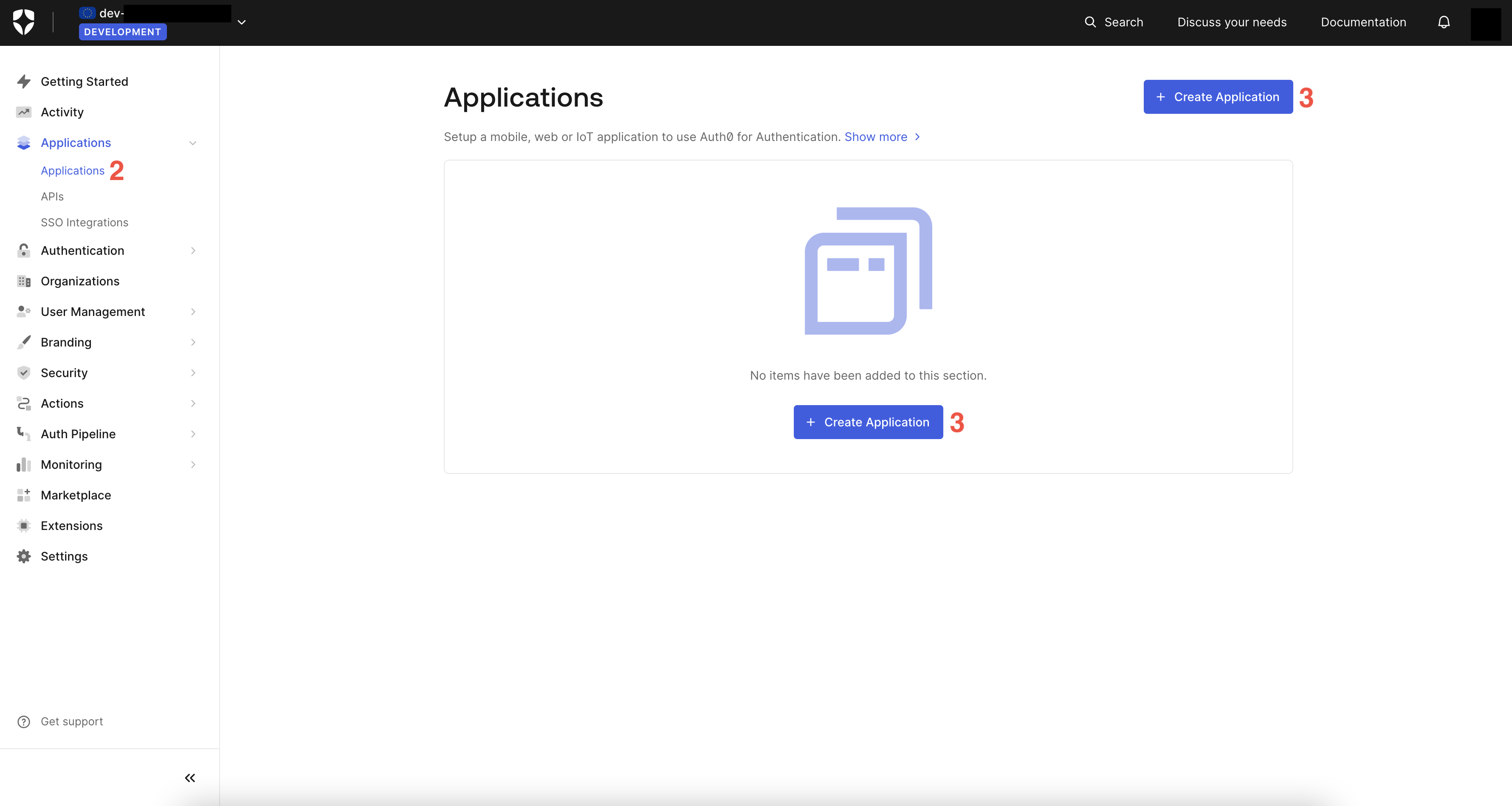Create an Auth0 application from the admin dashboard