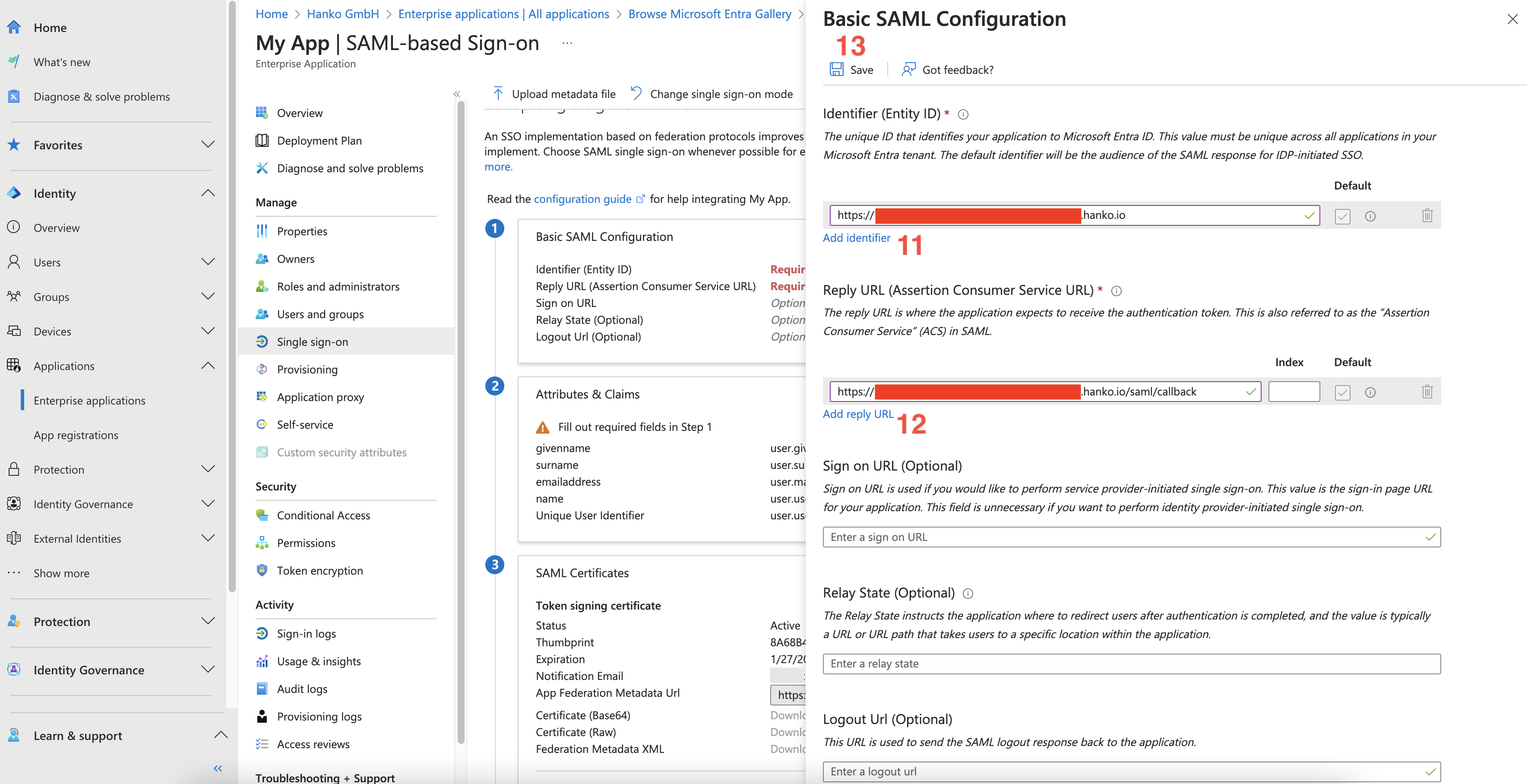 Configure Entity ID and ACS URL in the basic SAML settings