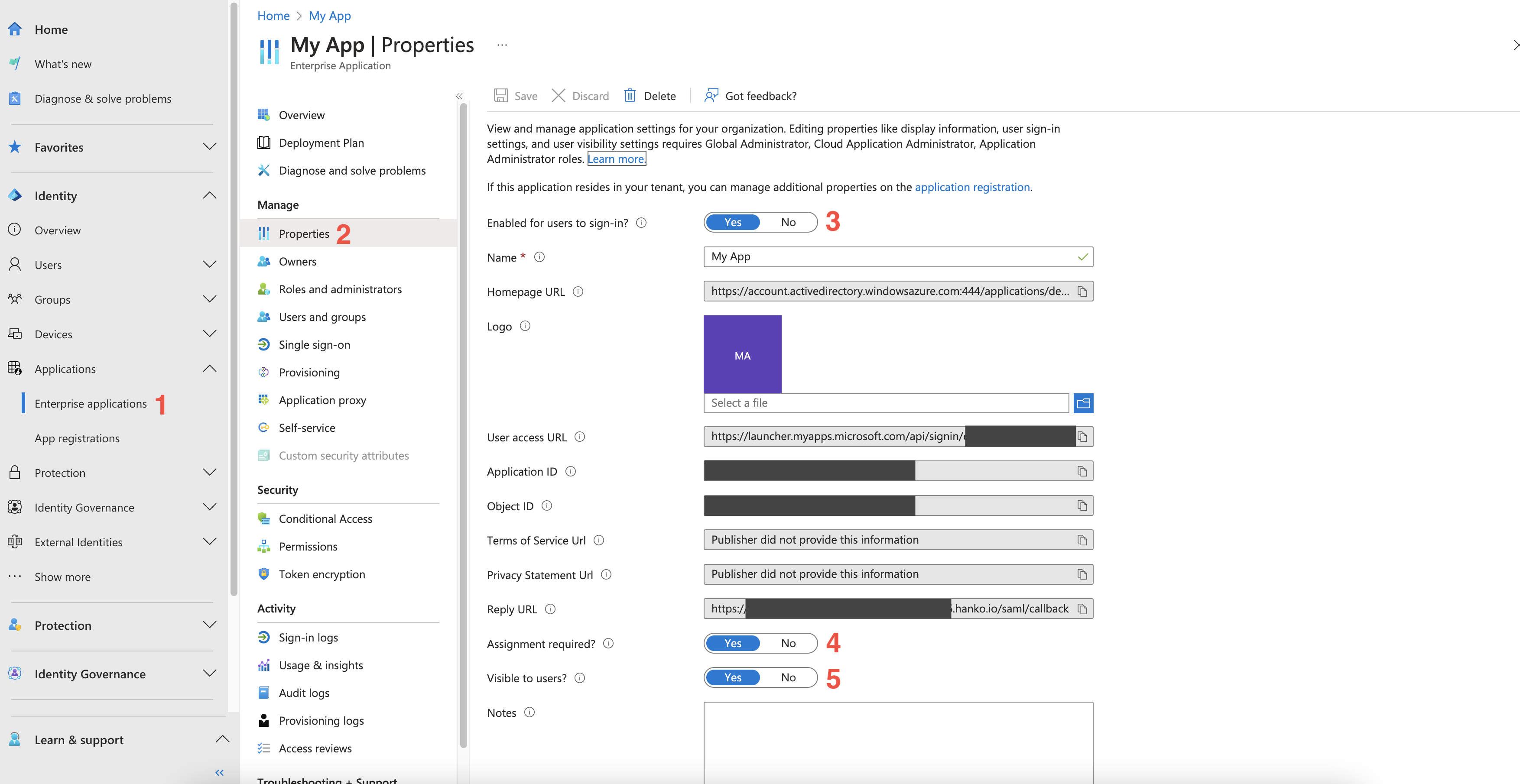 Configure custom application properties to make the app available to users
