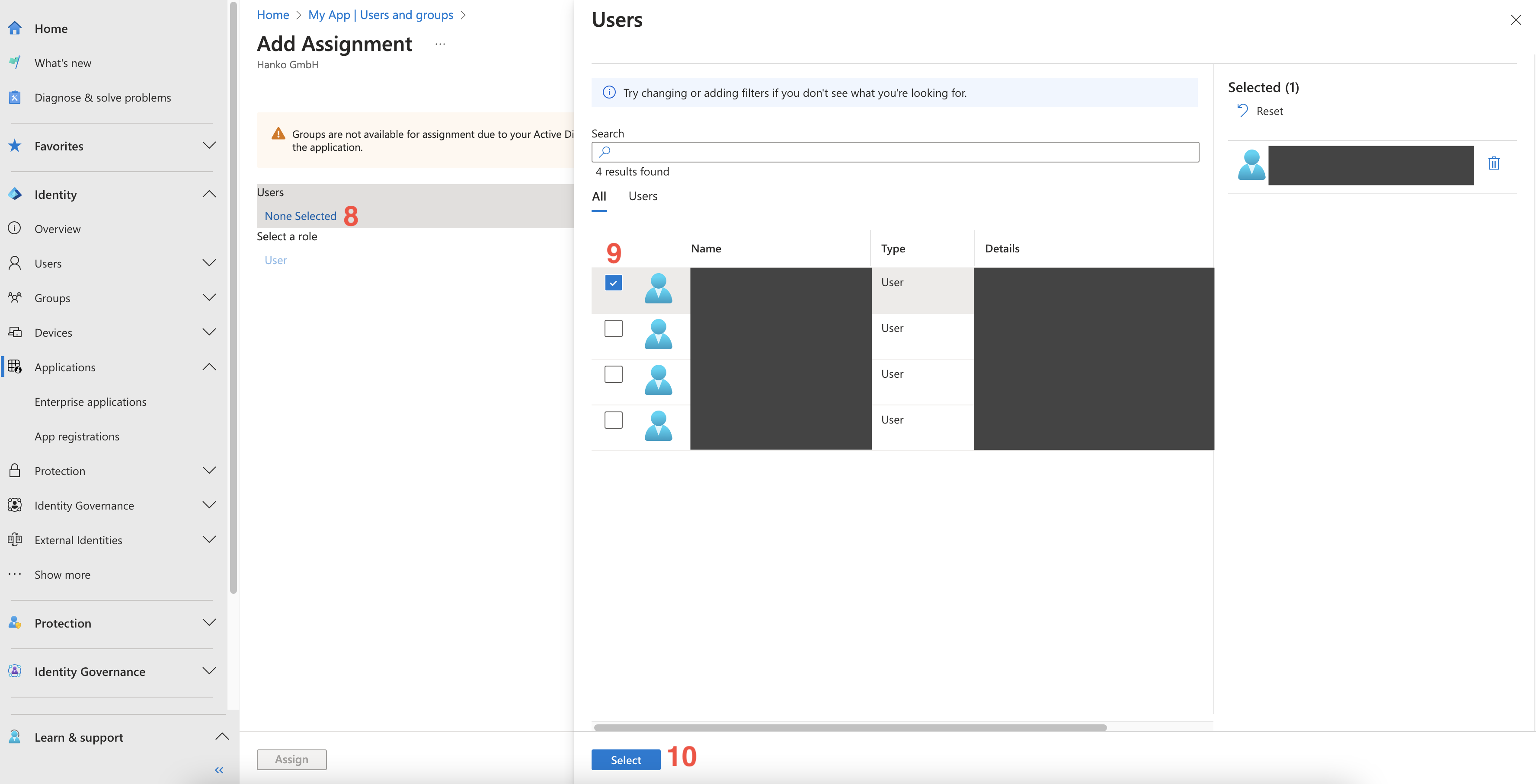 Select and assign specific users to the application