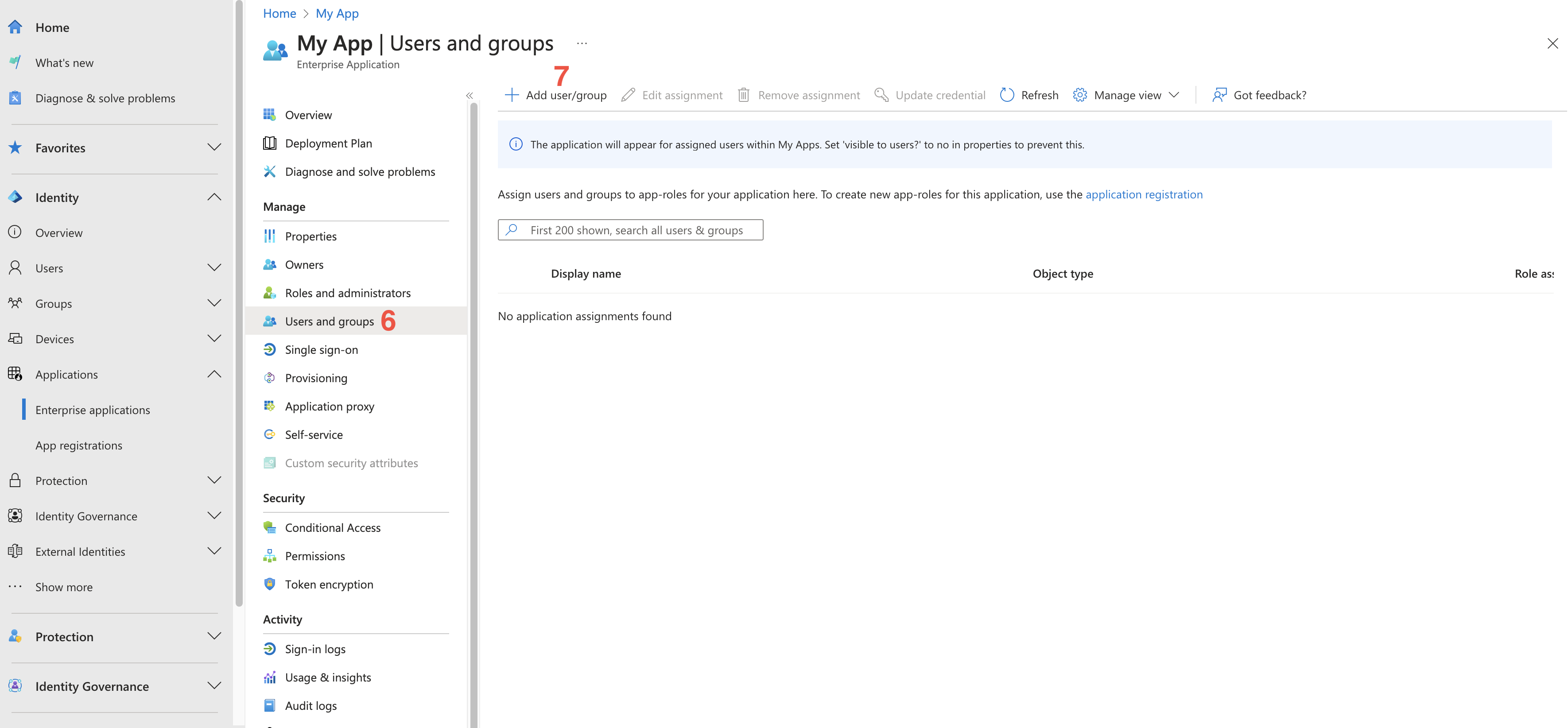 Configure users and groups for custom application