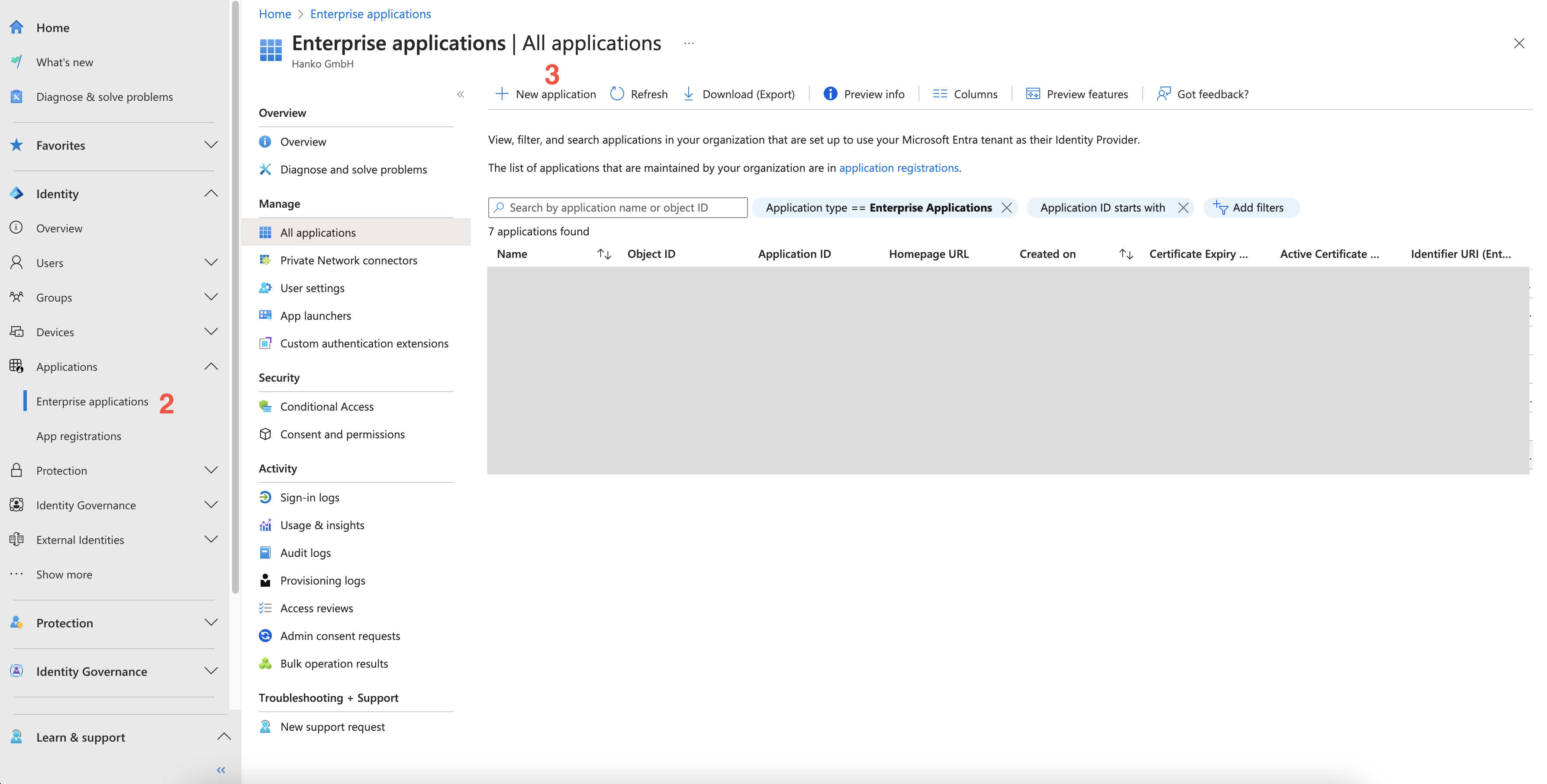 Create a new Entra application