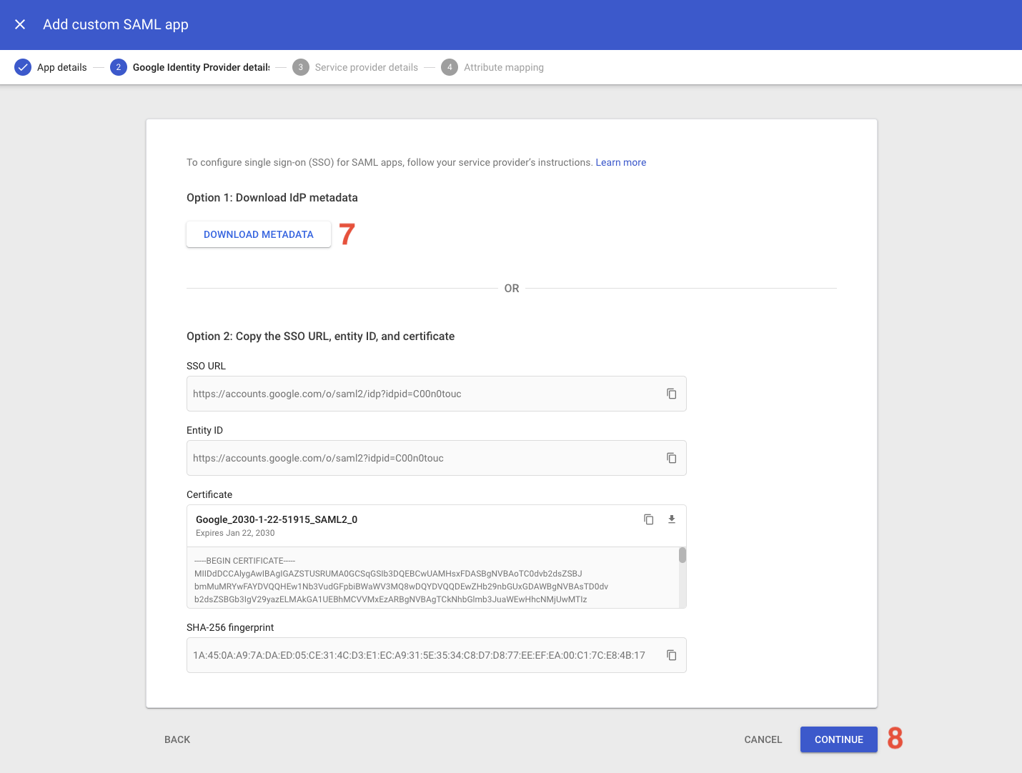 Download SAML IdP Metadata XML for your application