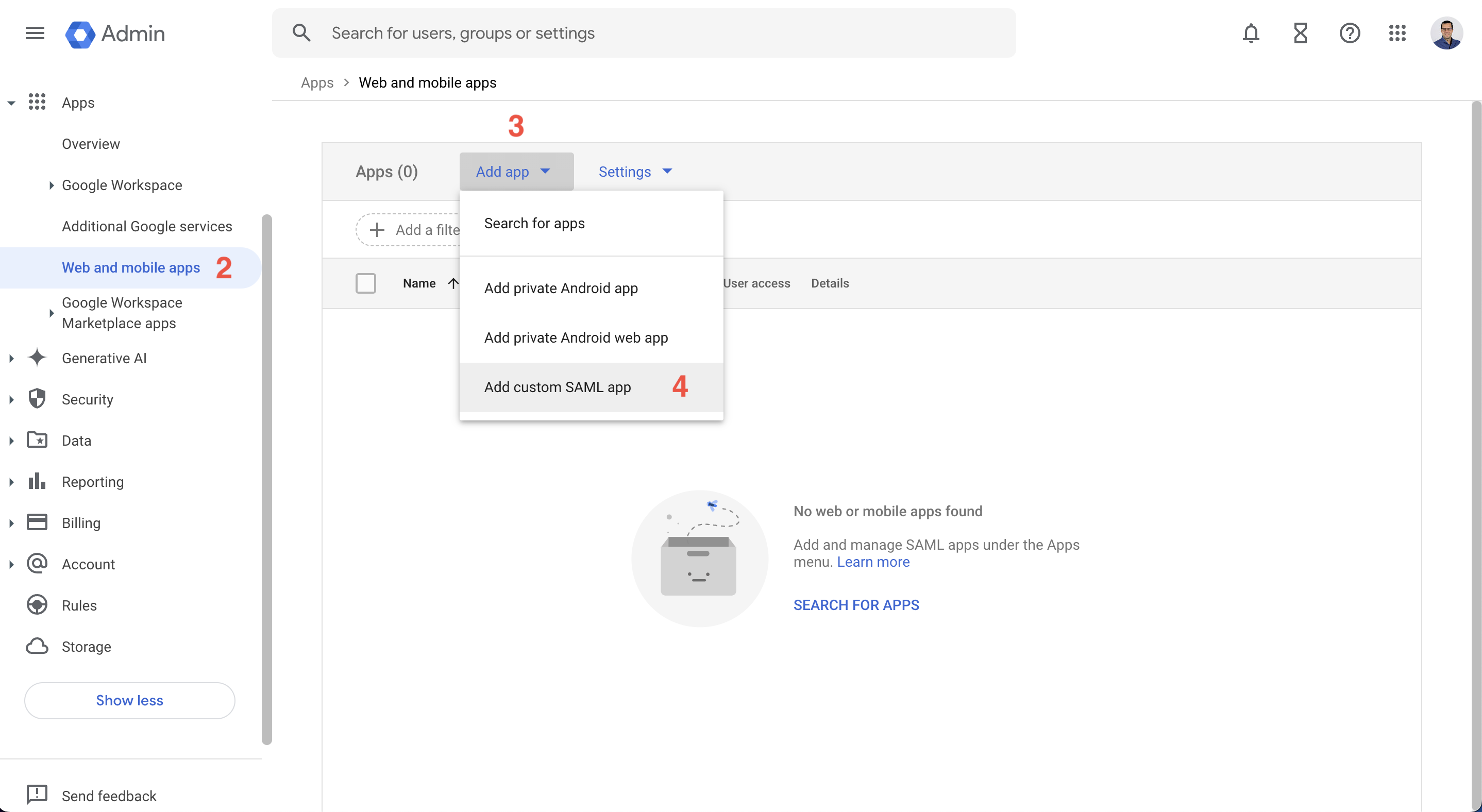 Create a custom SAML app in the Google Admin Console