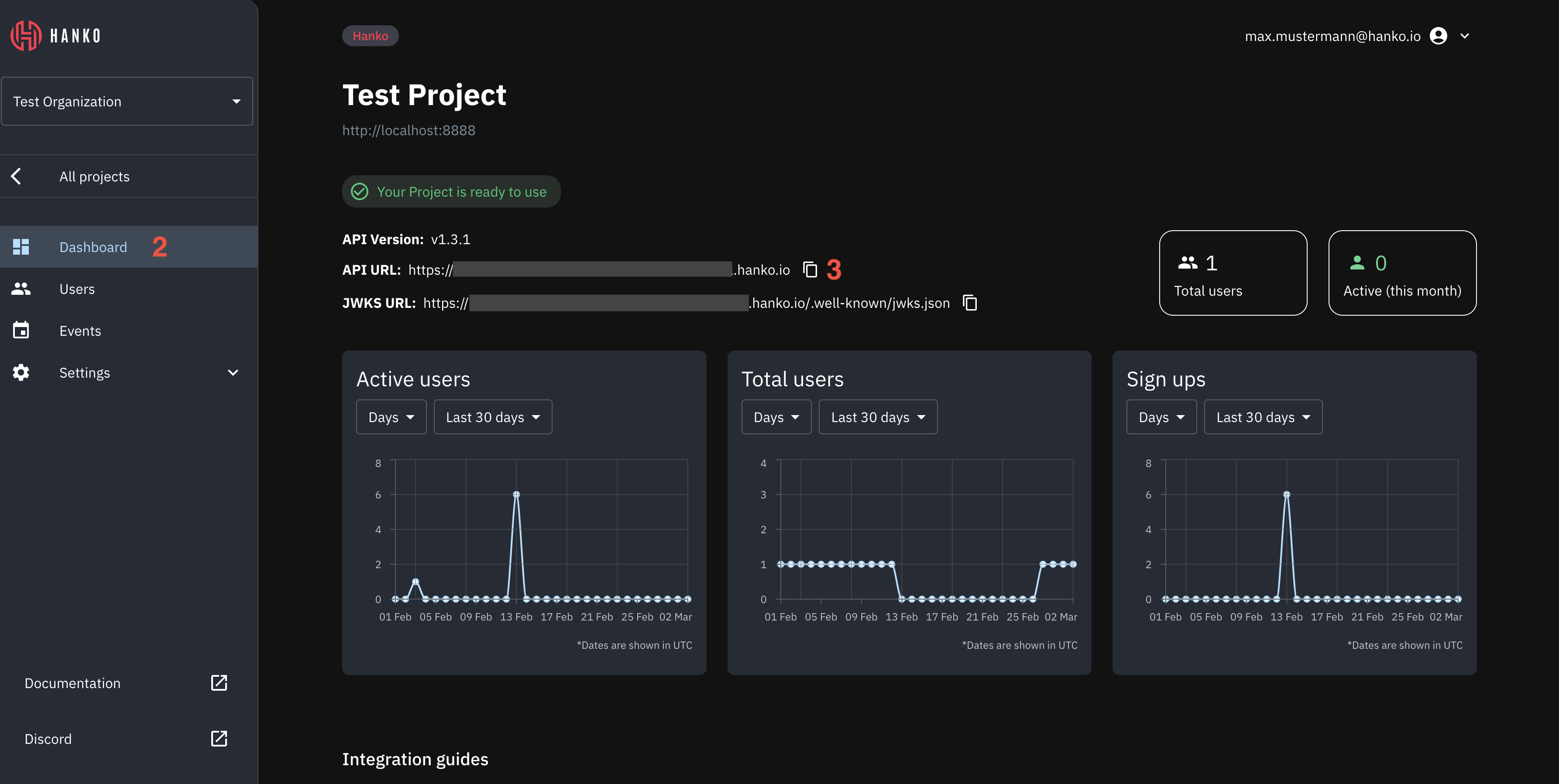 Obtain the API URL from the Hanko Cloud project dashboard