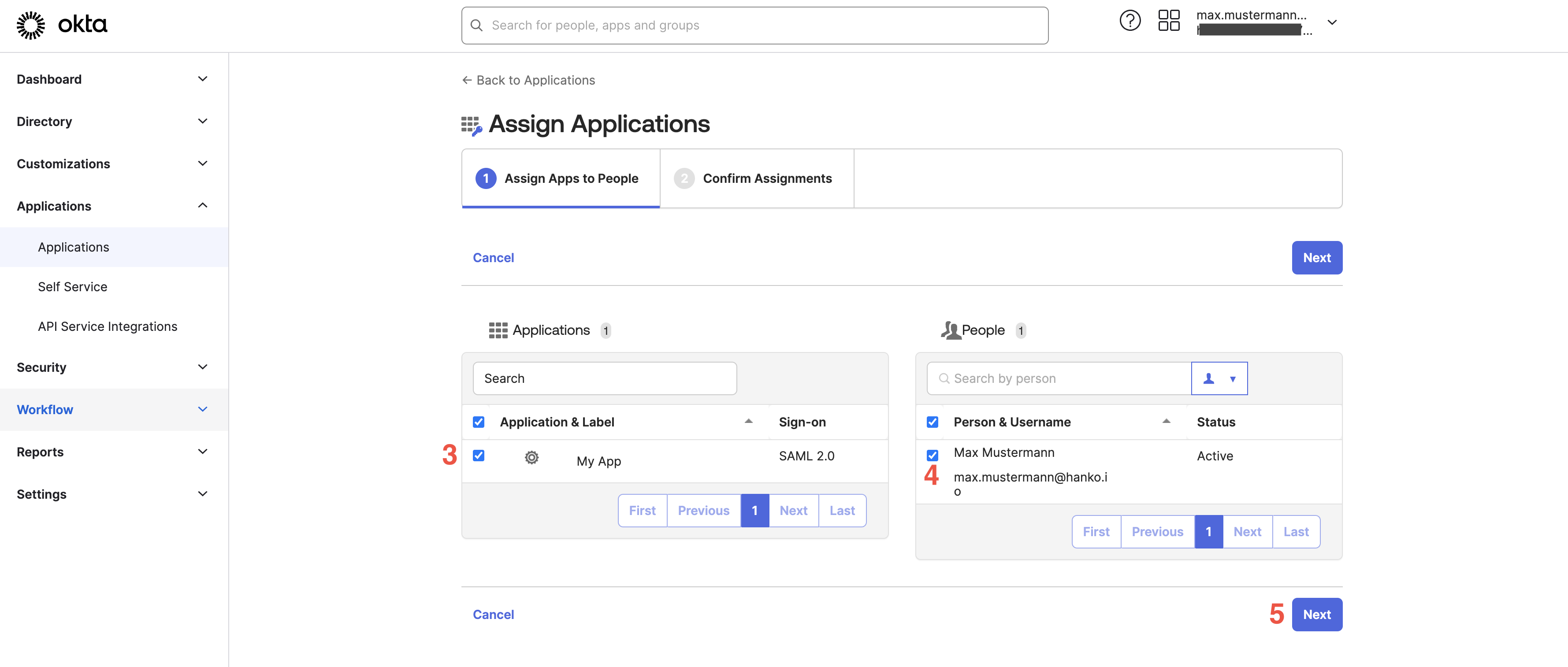 Select which users should be assigned to which app