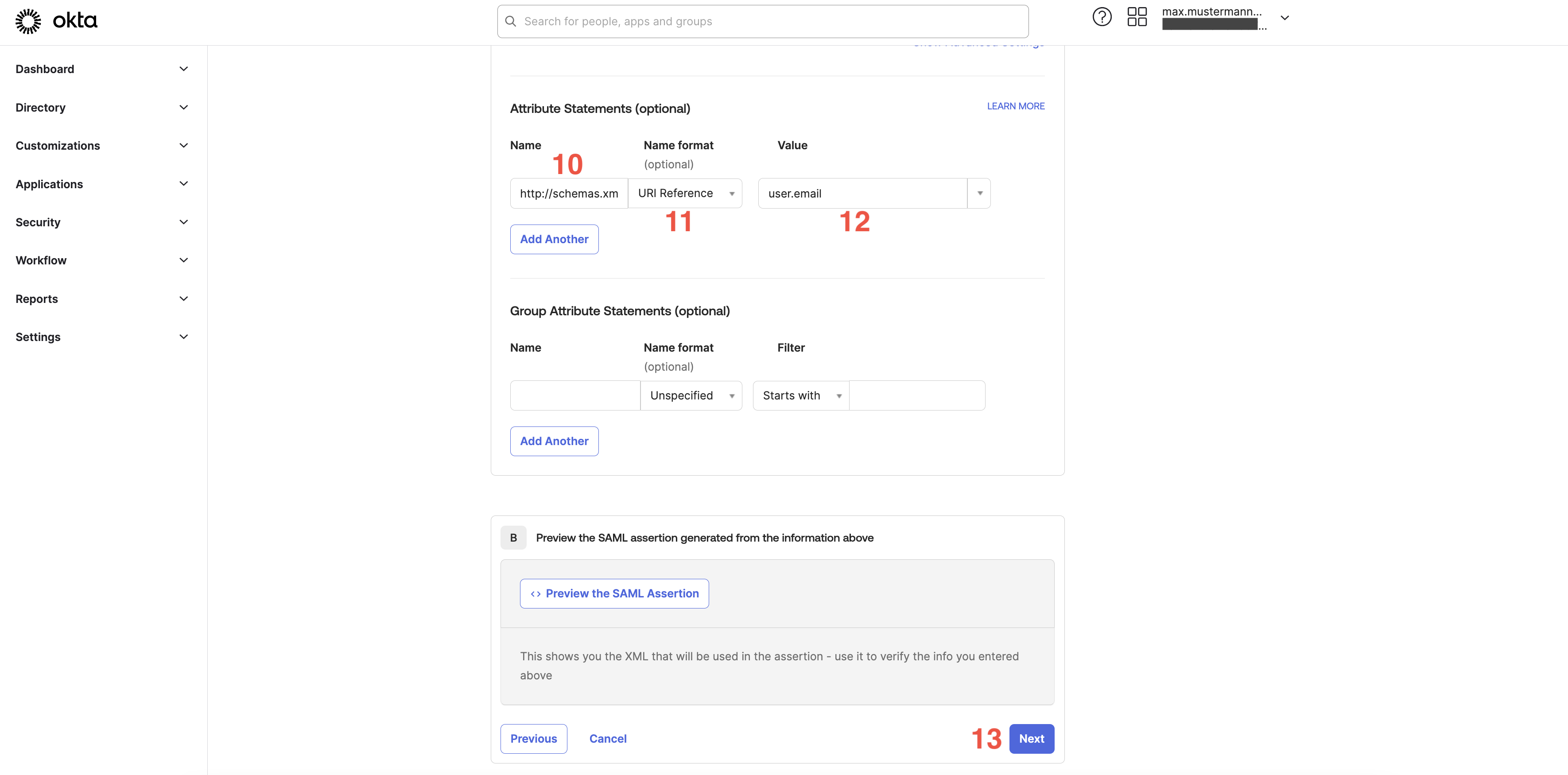 Configure email address attribute mapping in SAML integration wizard
