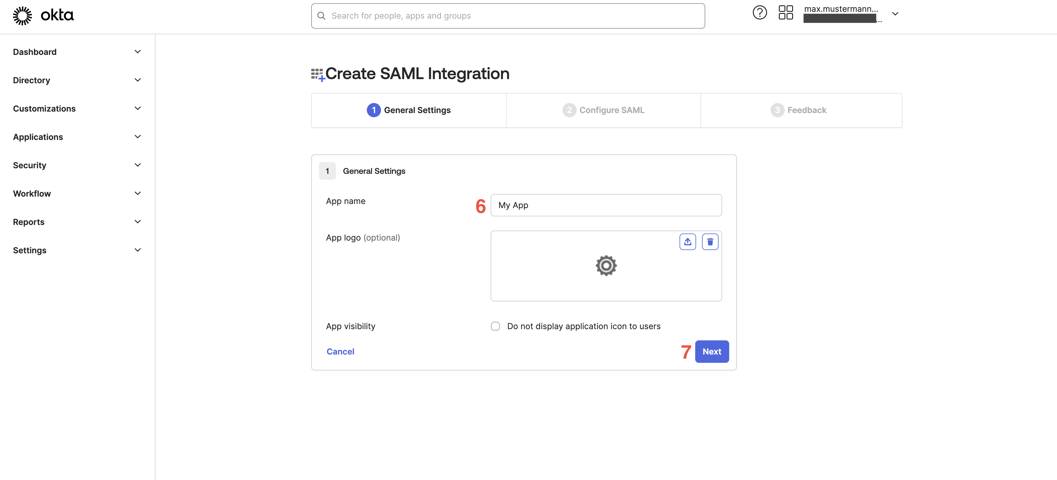 Configure basic properties like app name and logo in SAML integration wizard