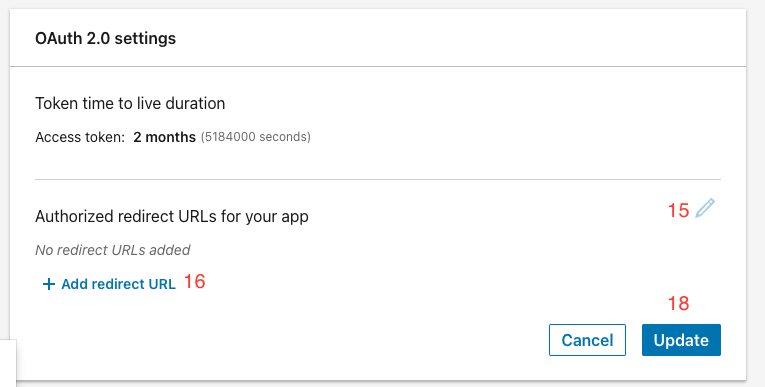 OAuth 2.0 settings