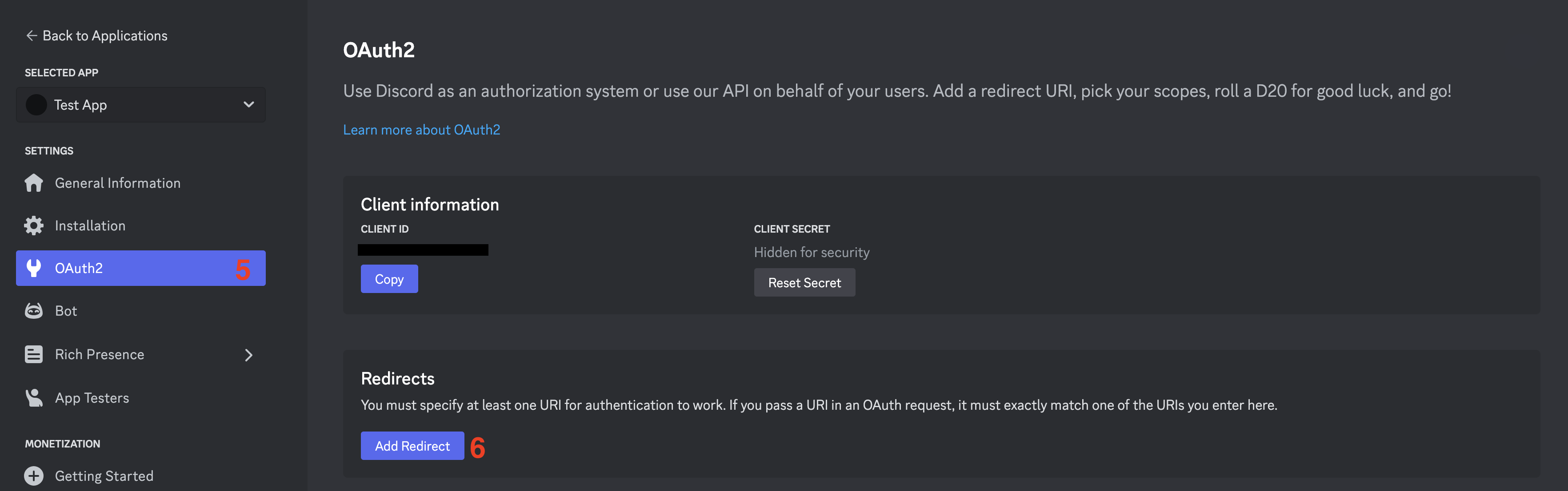 Add redirect URL