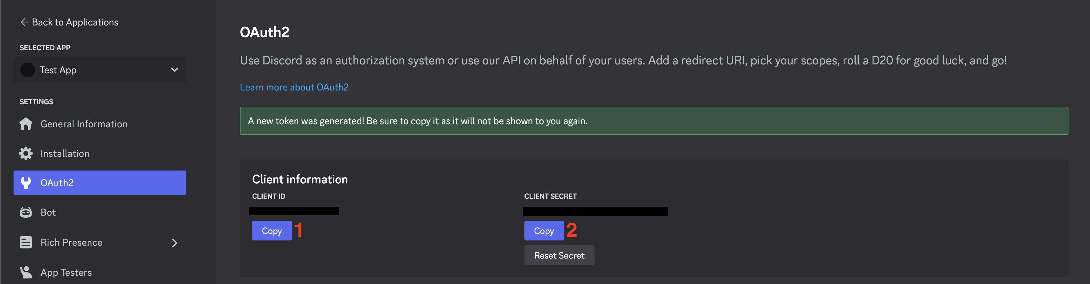 Copy application credentials