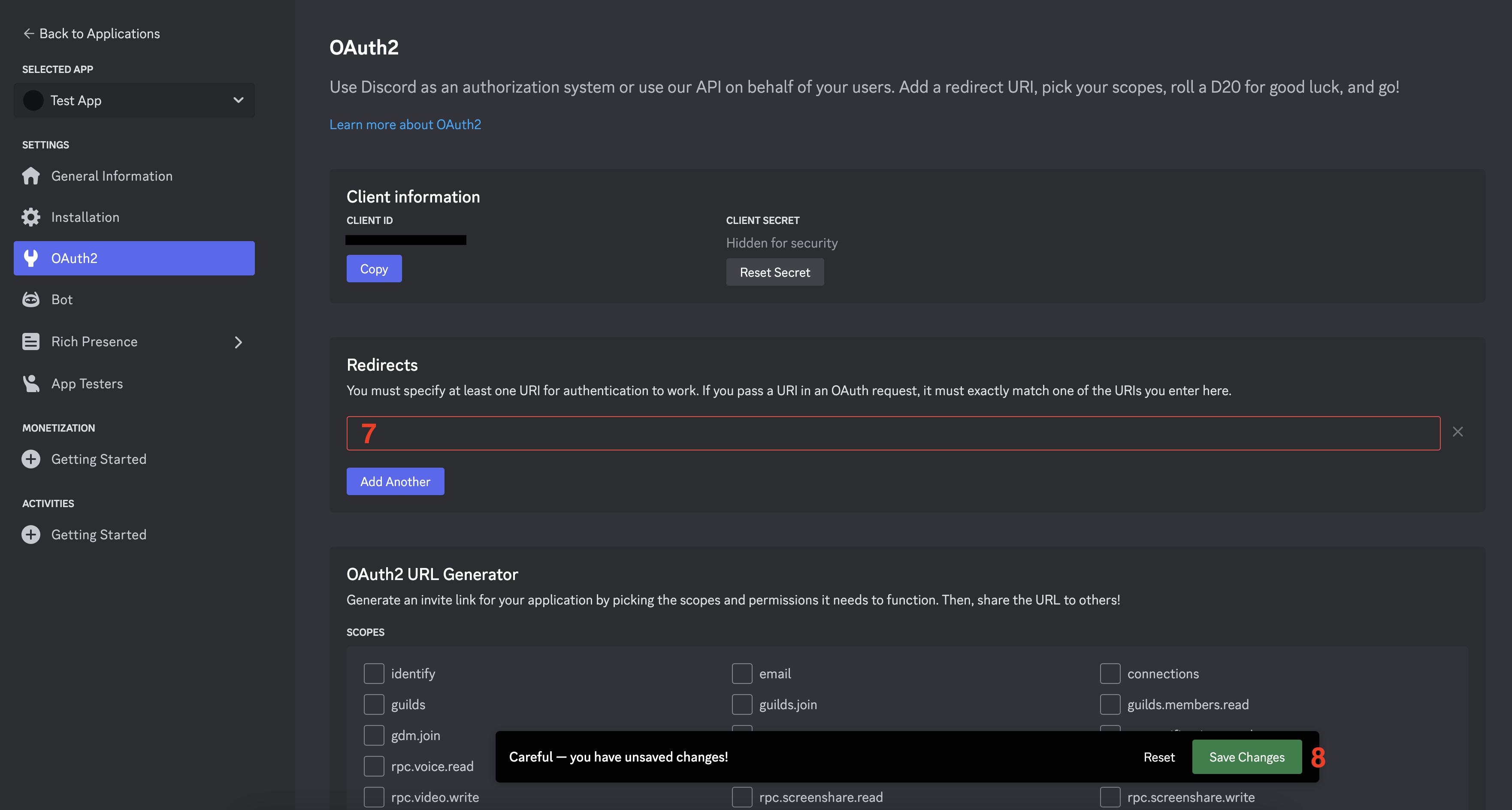 Enter redirect URL