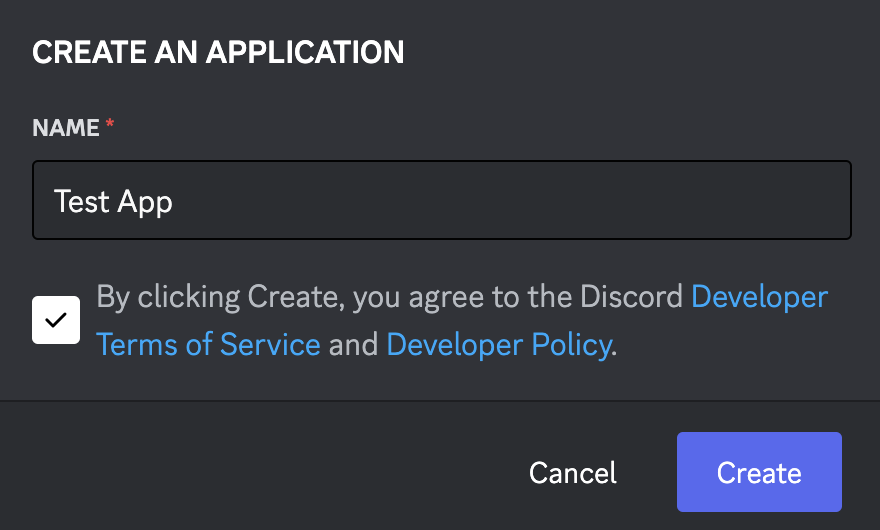 New application registration modal