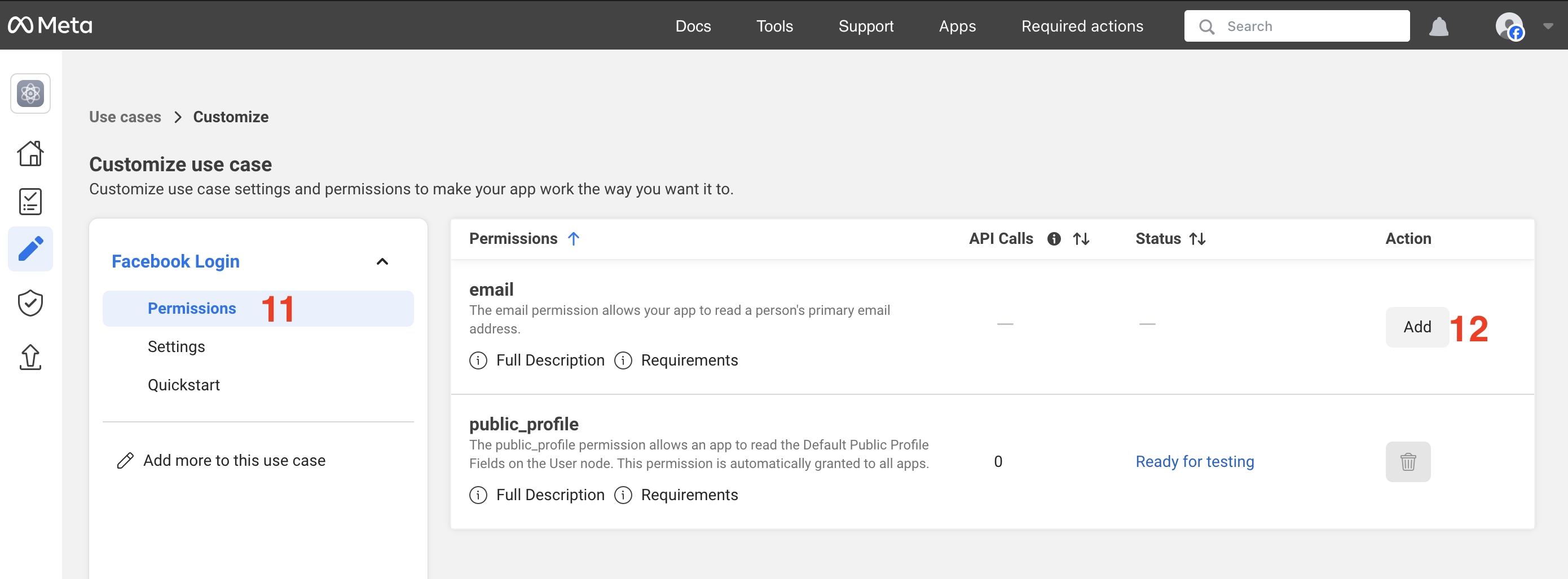 Facebook customize login use case permissions by adding the email permission
