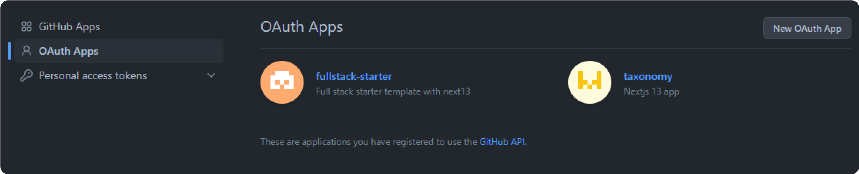 GitHub New OAuth app option