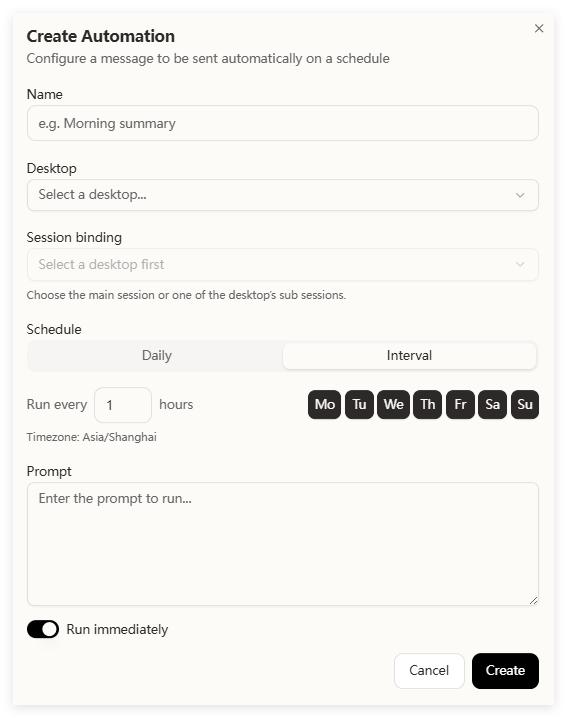 Create Automation dialog