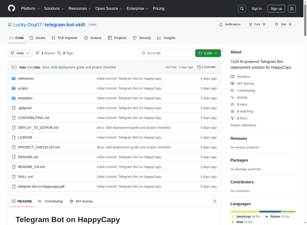 Telegram Bot Skill GitHub repository