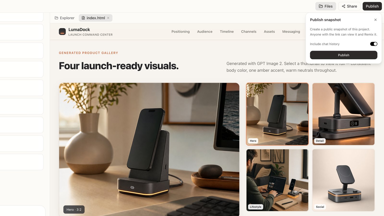 Publish snapshot panel