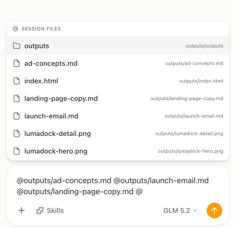Mention Project files and folders from Session Files with @