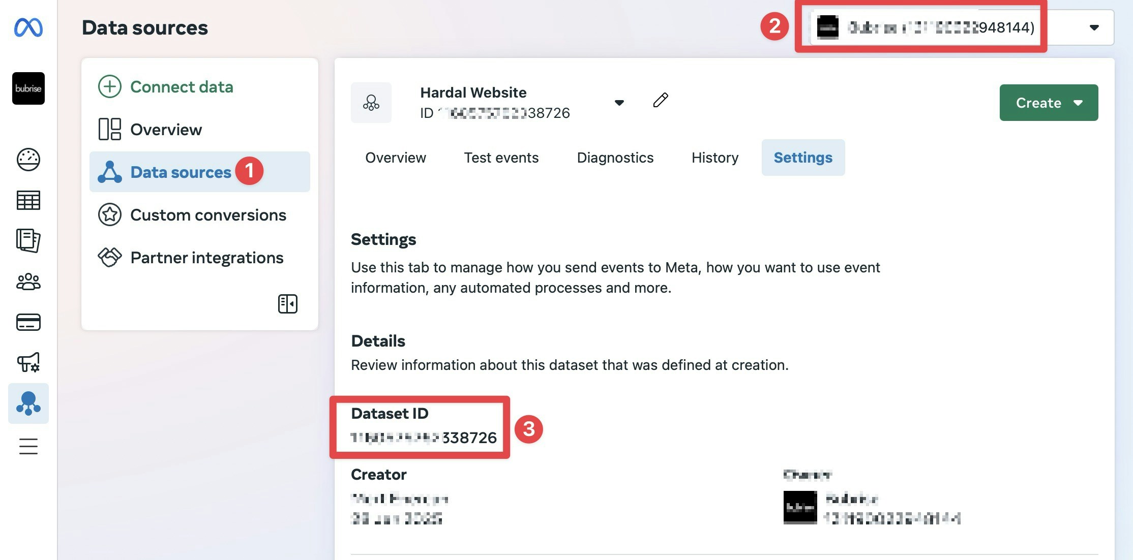 Meta Business Manager Events Manager settings