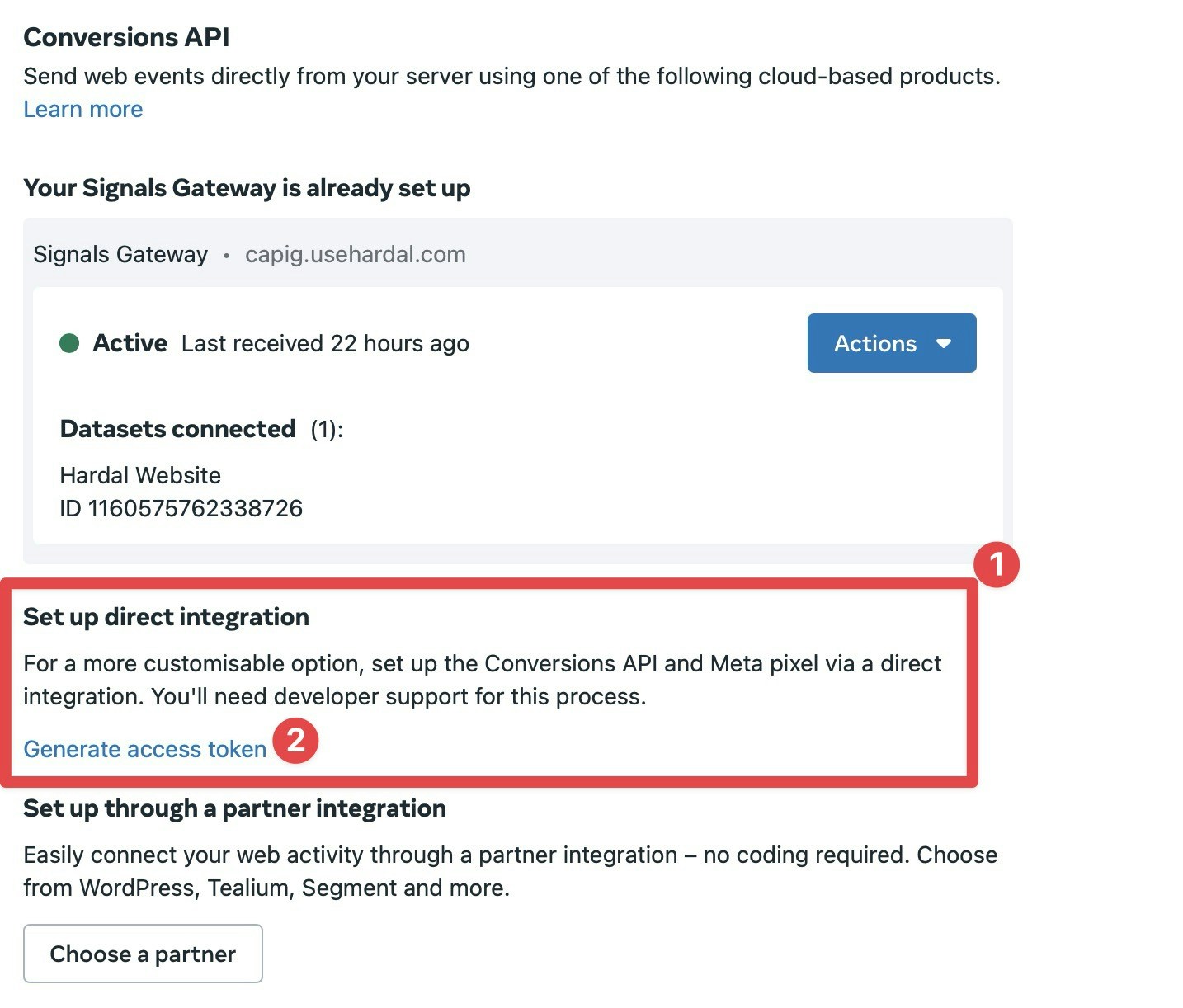 Meta Conversions API section