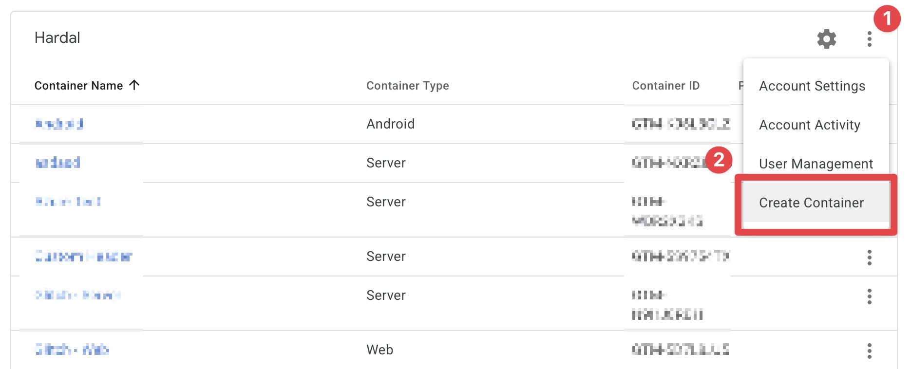 GTM container creation