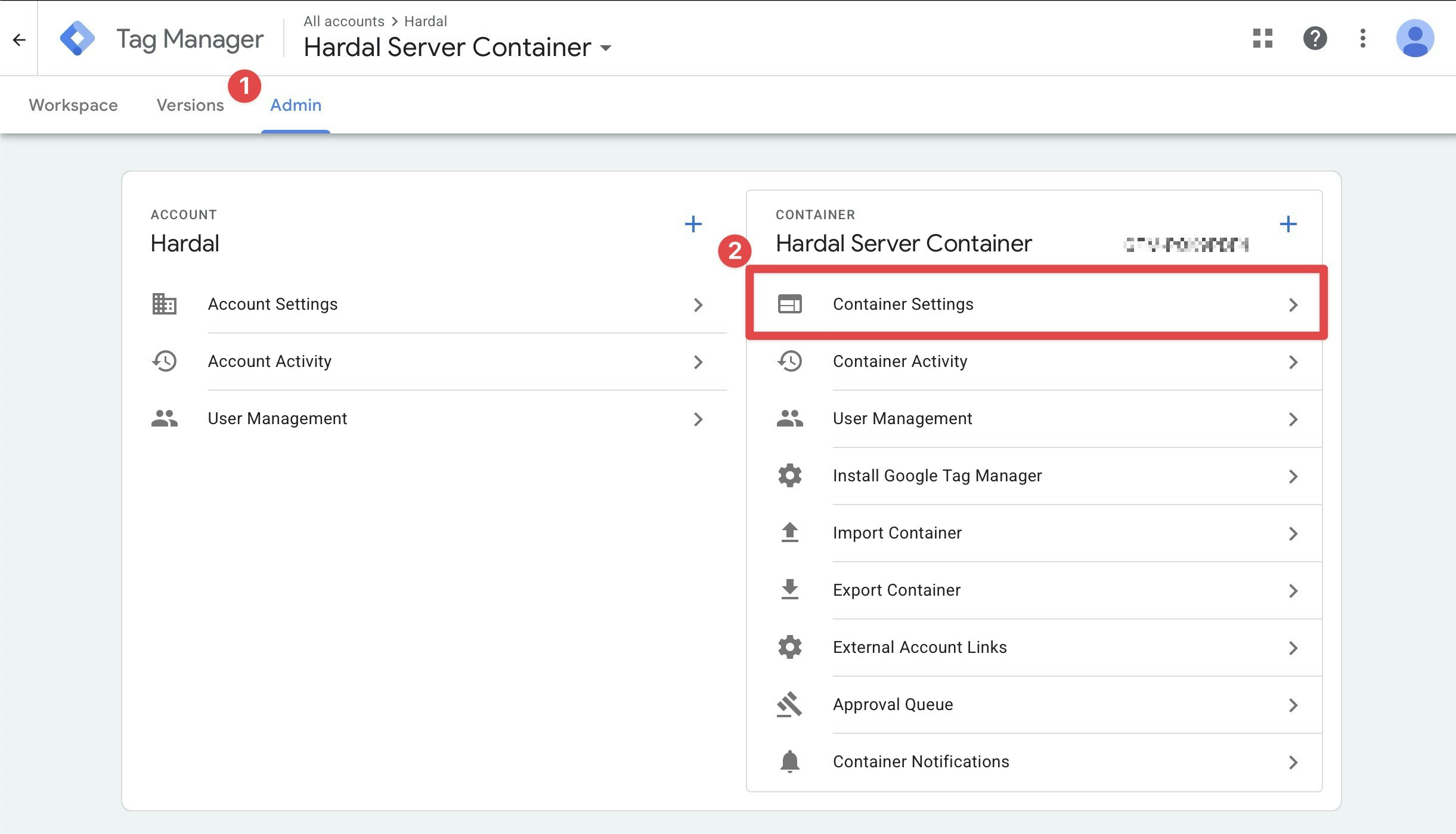 Container settings access
