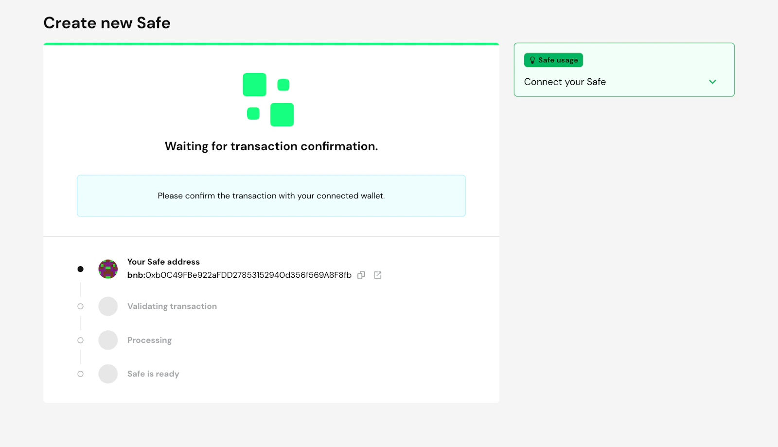 Wallet creation awaiting confirmation