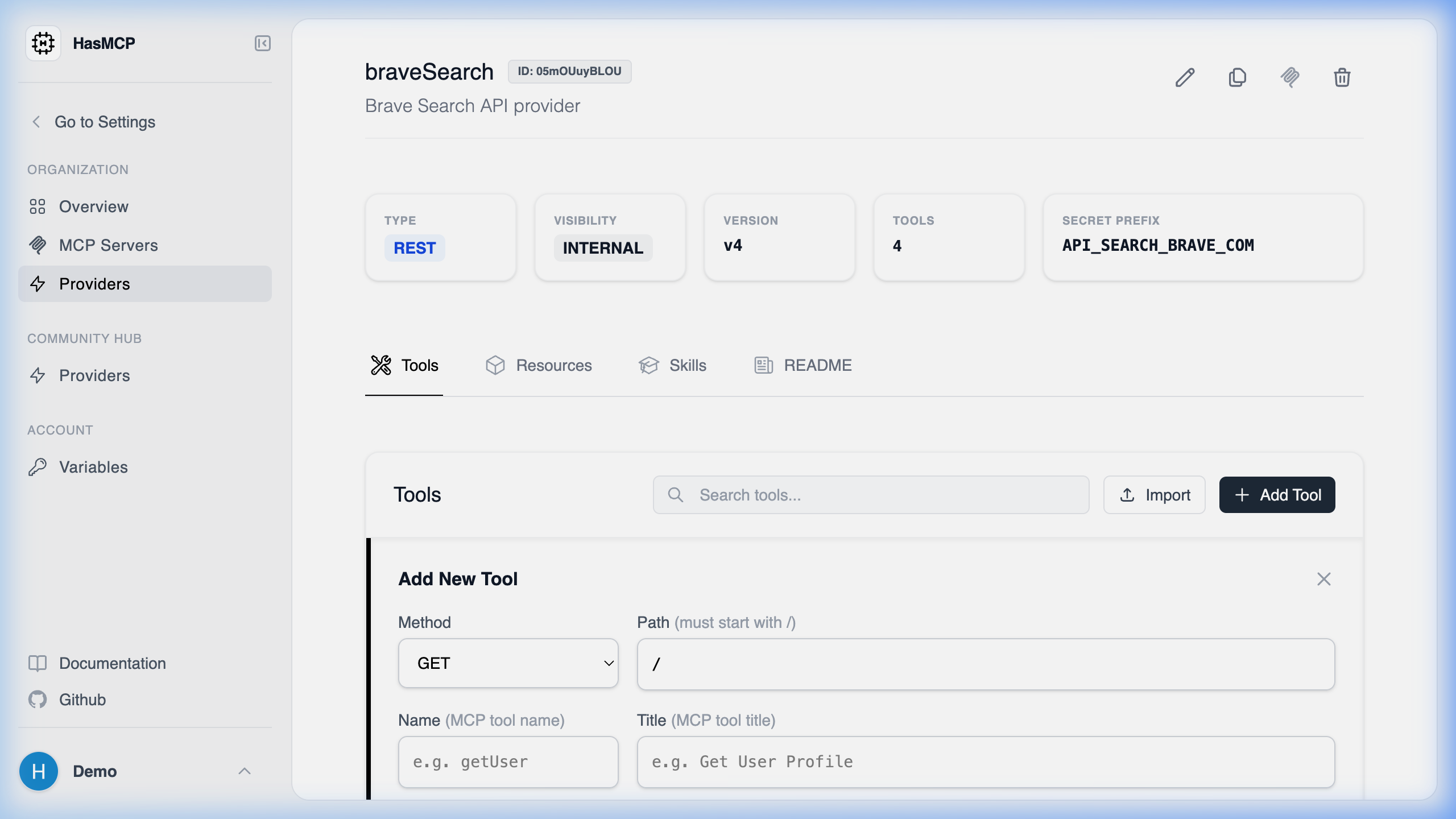 Create Provider Tool Modal