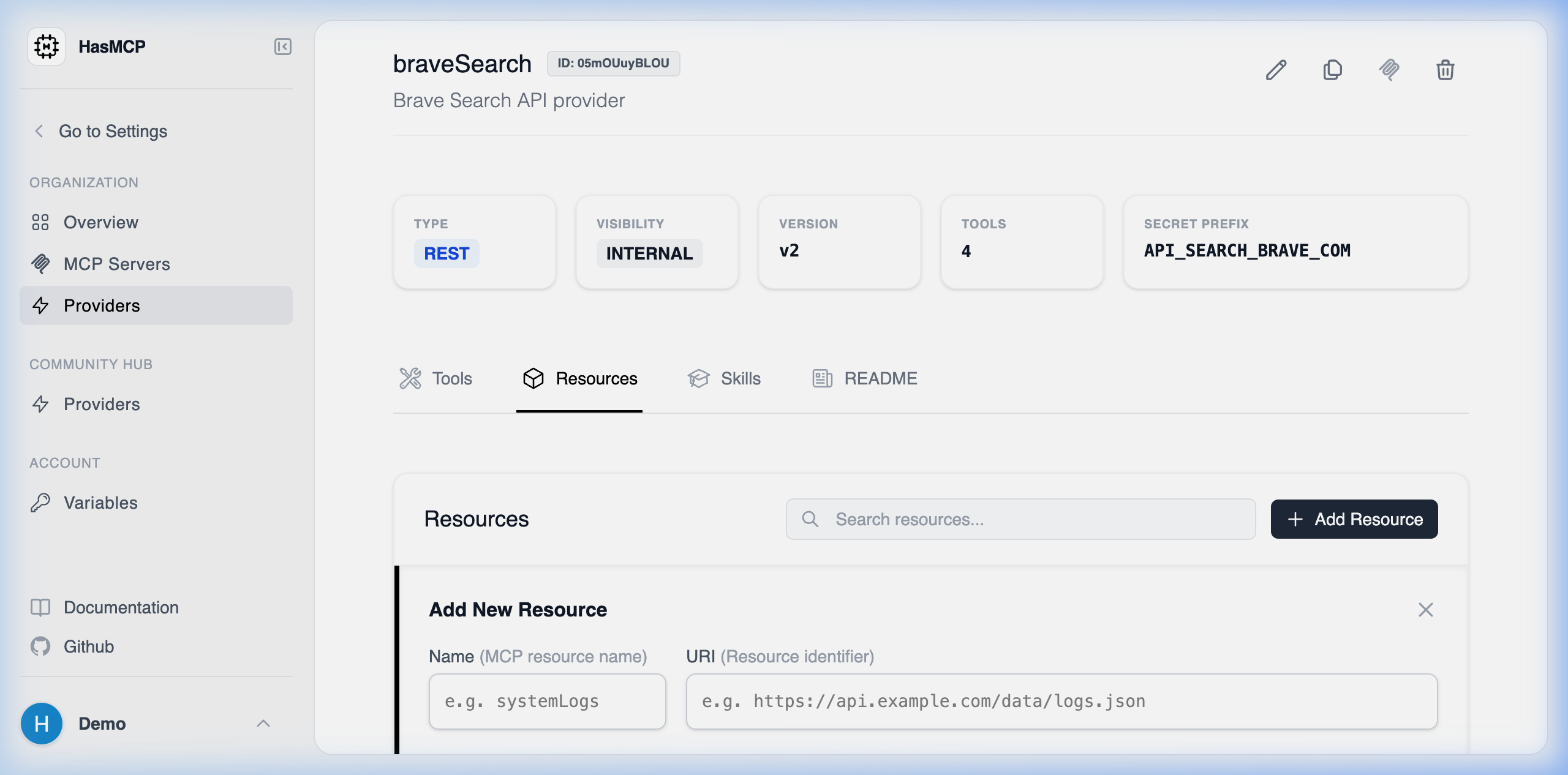 Create Provider Resource Modal