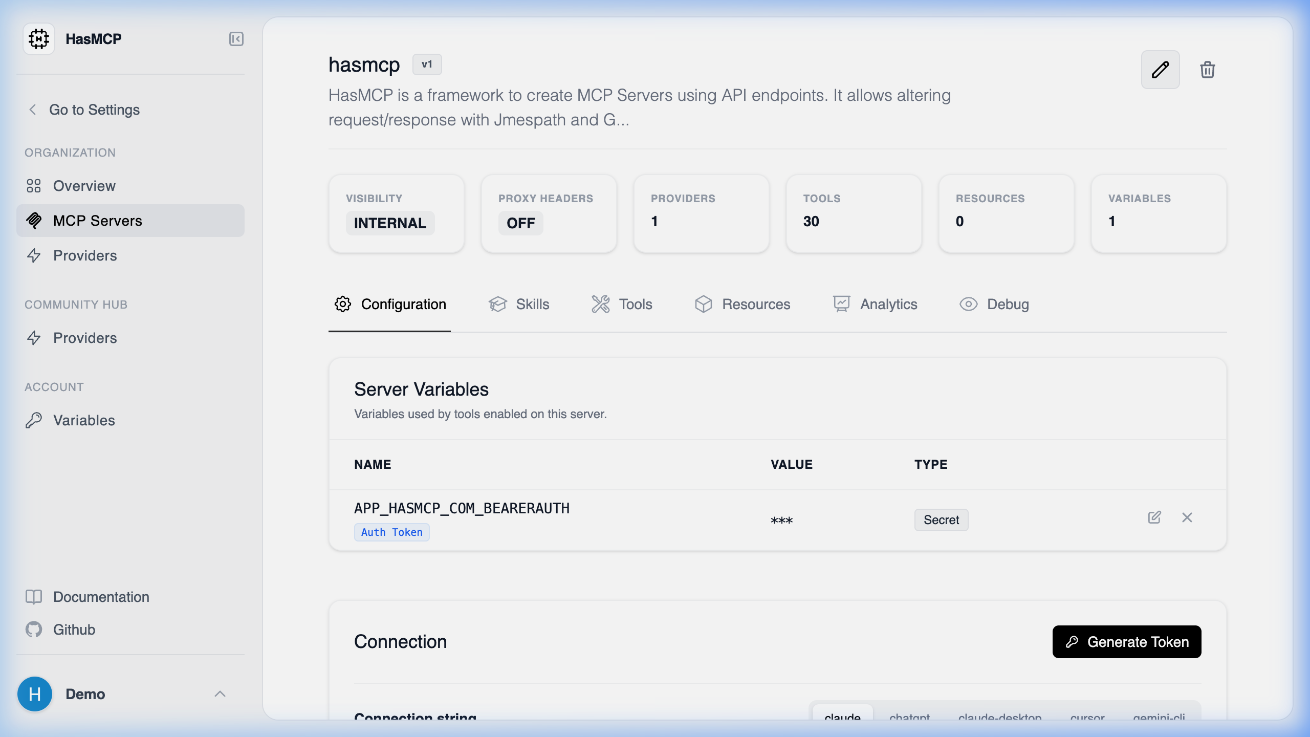 HasMCP Server Variables
