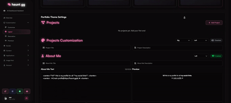 Portfolio Theme Settings