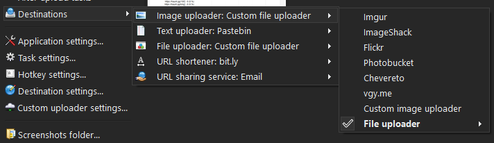 Destinations settings