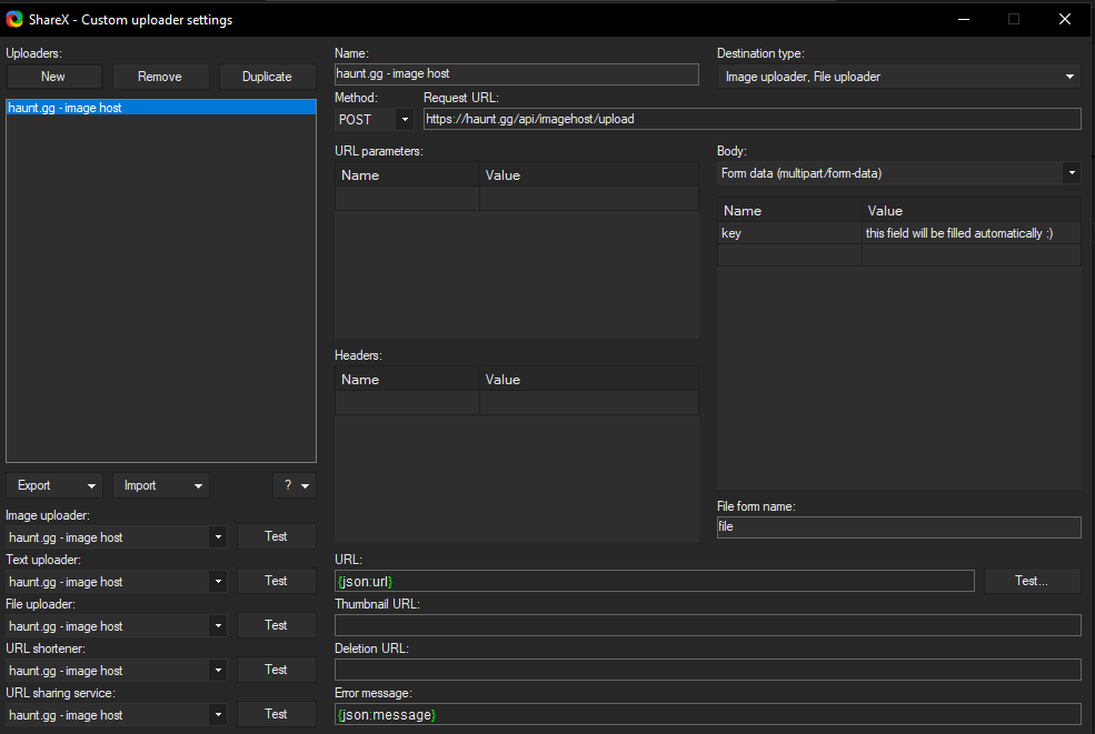 Custom uploader settings