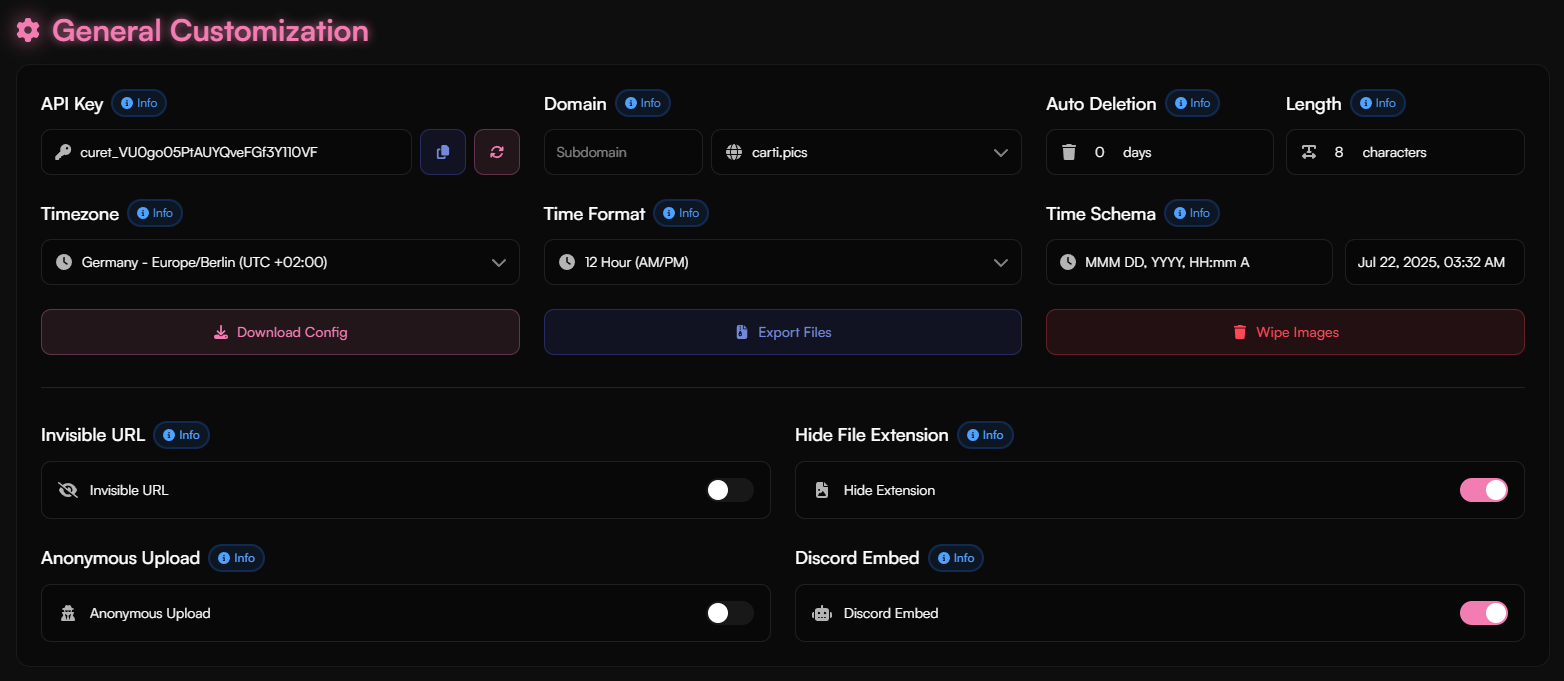 General Image Host Customization Interface