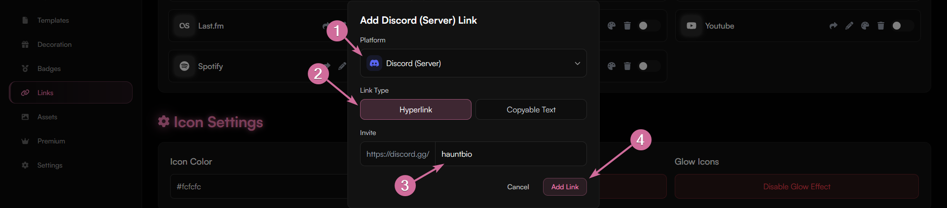 Links Add Interface