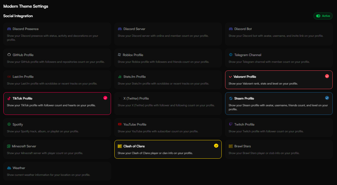 Modern Theme Config