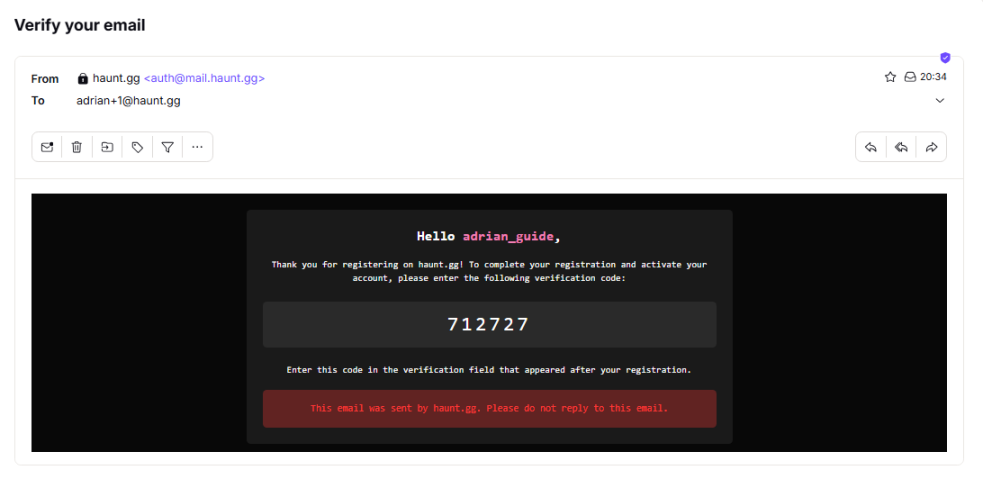 Email with verification code