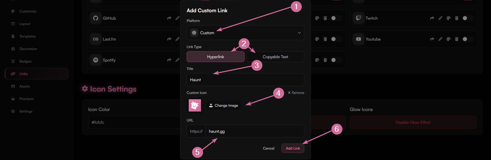 Links Custom Interface