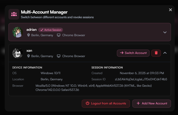 Multi-Account Manager Interface